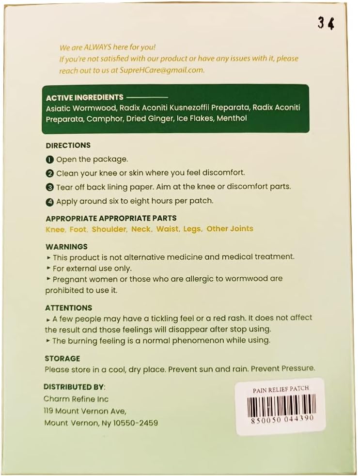 Pain Relief Patches, Knee Pain Relief Patch, Pain Patches with Herbal Ingredients, Heat Patches for Pain Relief and Inflammation, ICY Hot Patches Knee Pain Patch, Back Pain Joint Pain Relief, 24 PCs